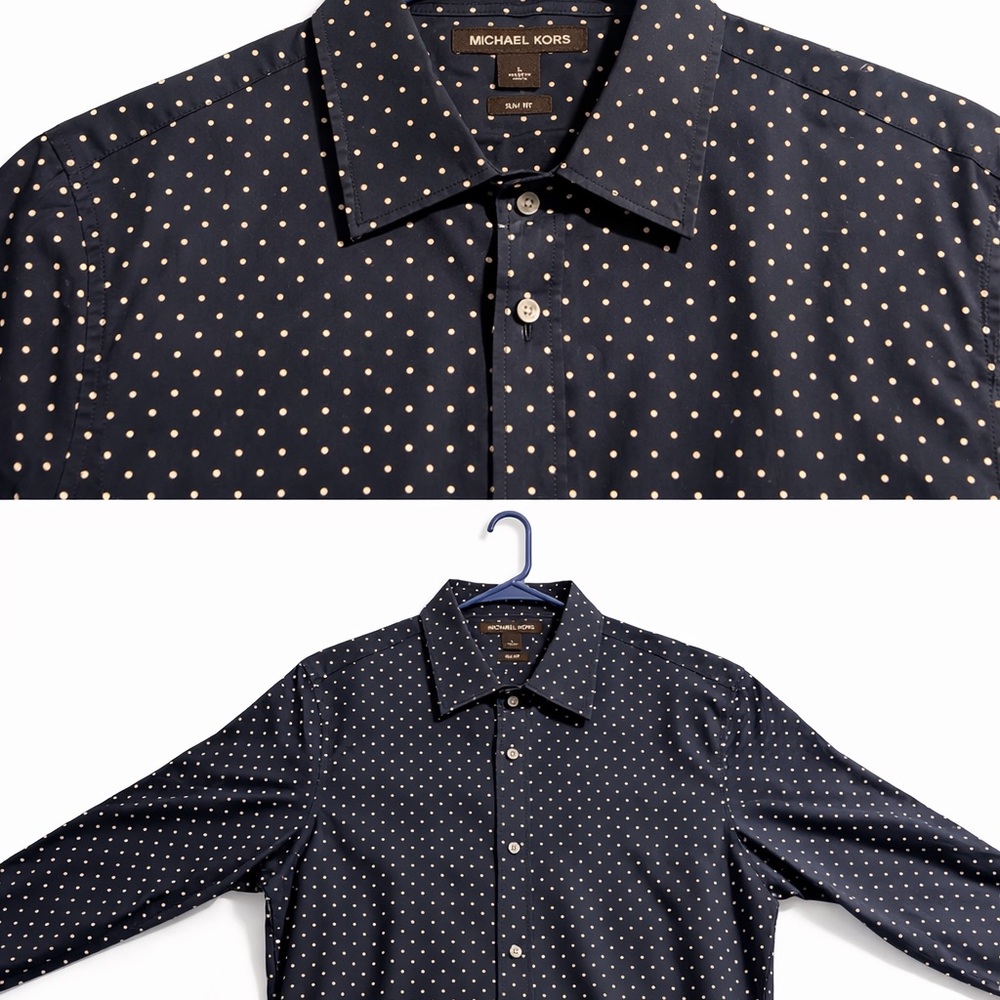 Michael Kors Men's Dark Blue Polka Dot Shirt